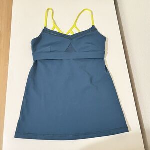 Lululemon Teal with Neon Yellow Criss Cross Straps Tank Top Women's Size 6